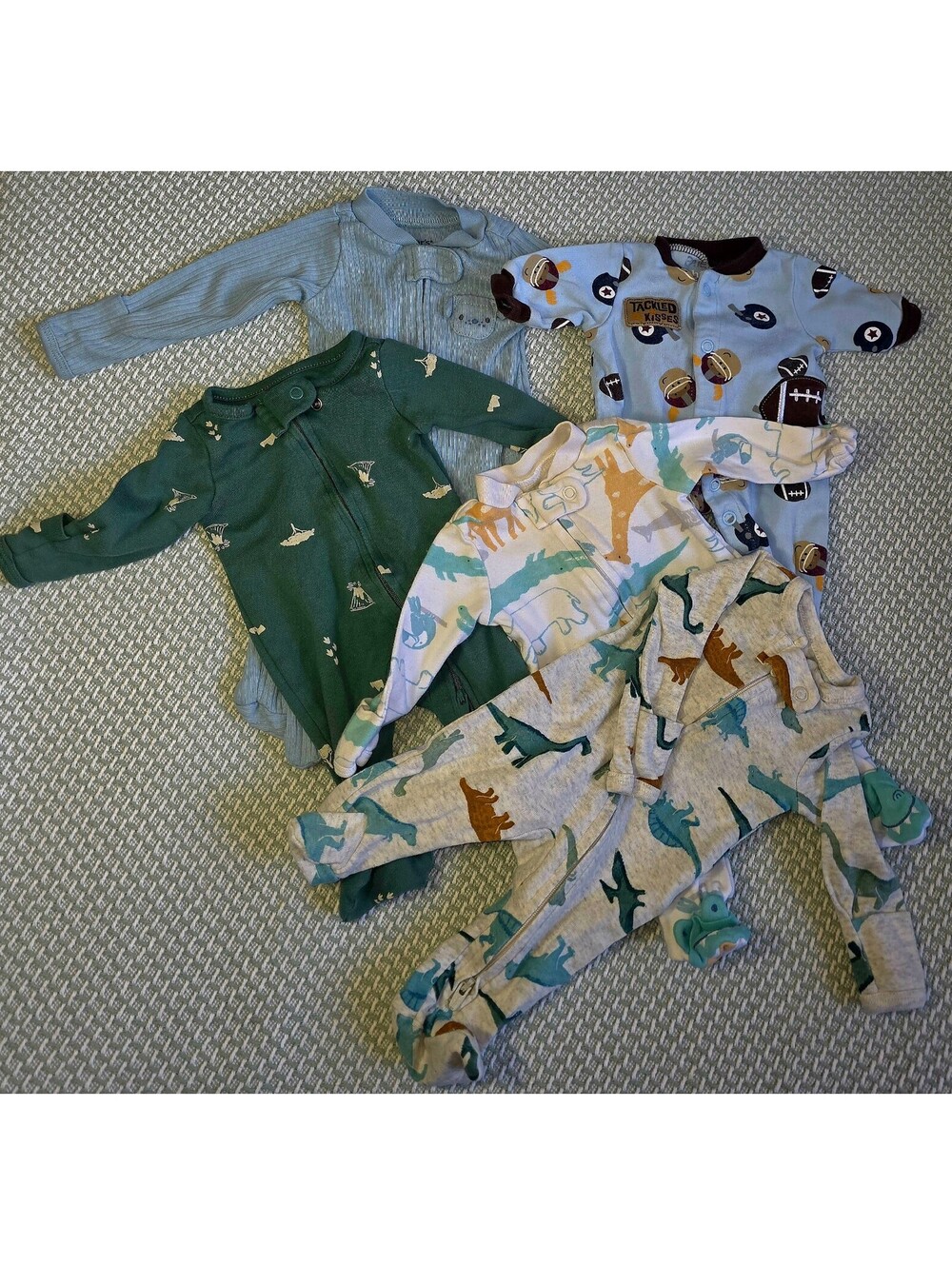 Set of five preemie boys infant sleepers